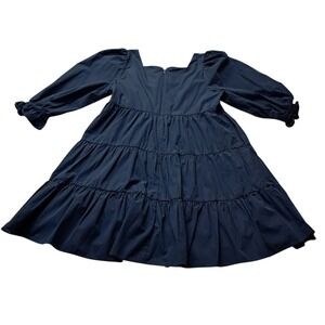Madewell Dress Women's 12 Navy Blue Mini Lizzie Babydoll Tiered Square Neck